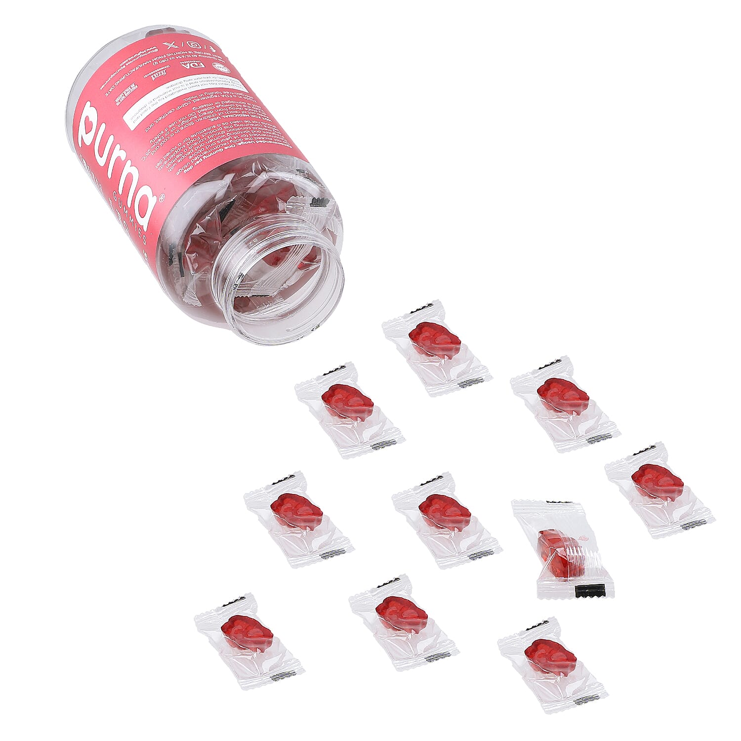 Purna Gummies - Big Pack - Collagen Peptides Sugar Free Watermelon Flavour - 60 Gummies