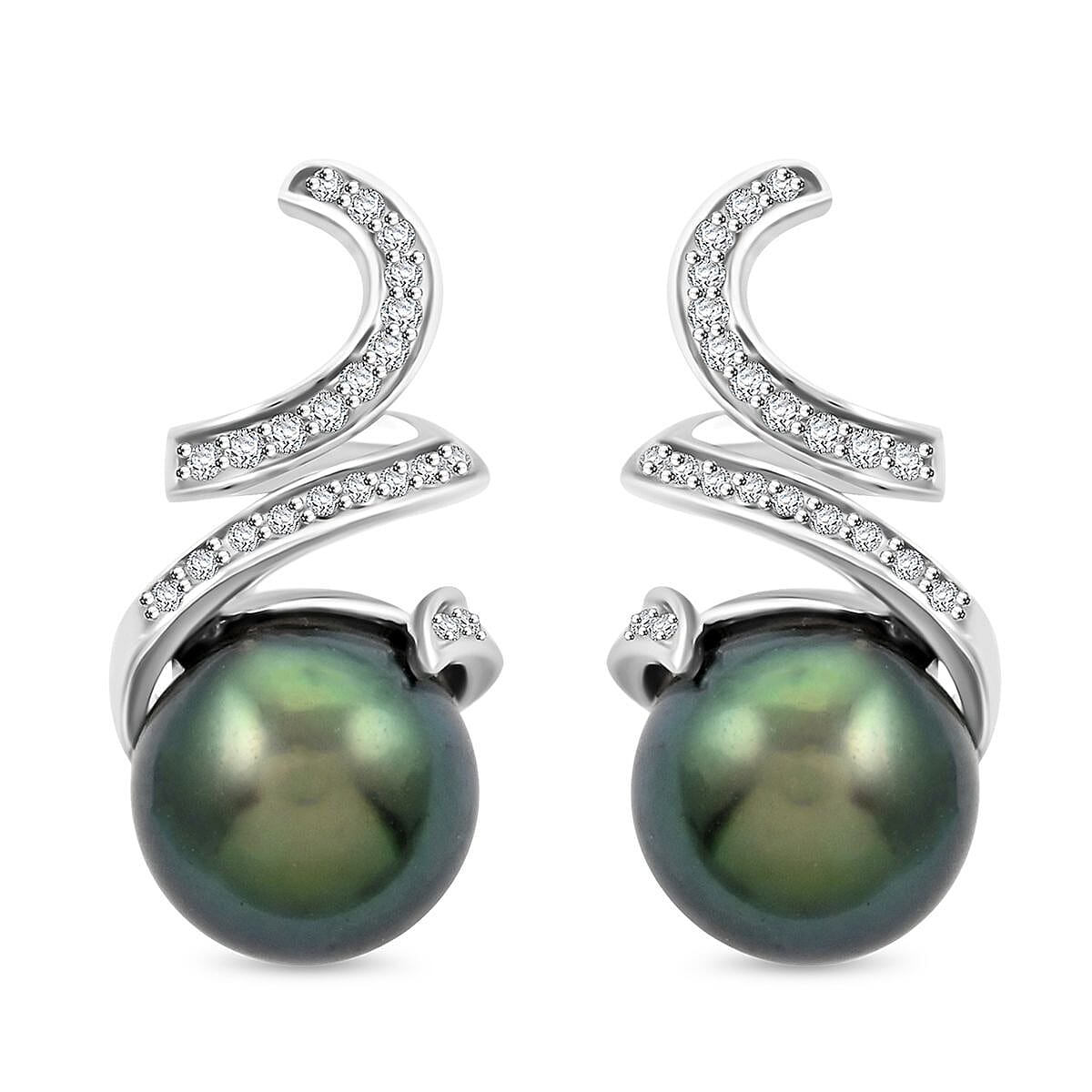 18K W Gold  AAA   Tahiti Pearl ,  White Diamond  SI Earring 10.11 pc,  Gold Wt. 3.79 Gms  10.110  Ct.