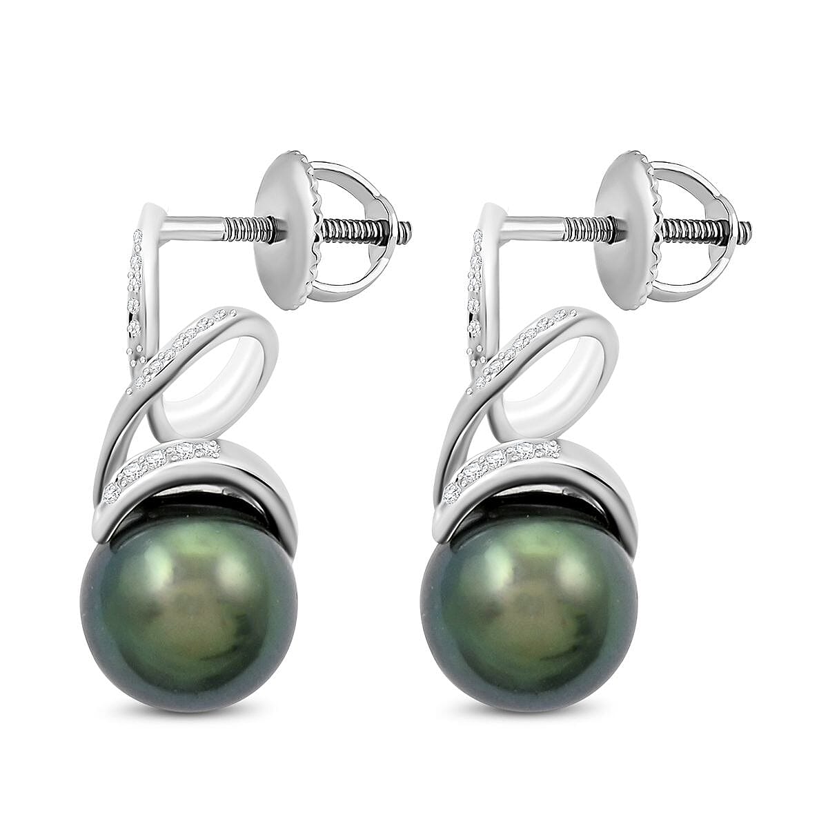 18K W Gold  AAA   Tahiti Pearl ,  White Diamond  SI Earring 10.11 pc,  Gold Wt. 3.79 Gms  10.110  Ct.