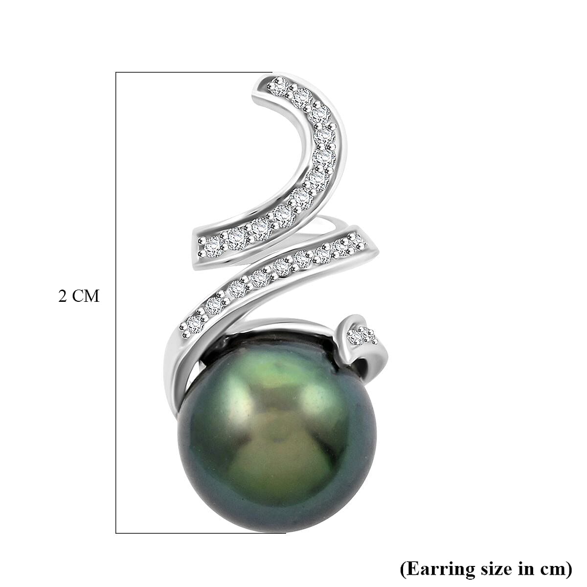 18K W Gold  AAA   Tahiti Pearl ,  White Diamond  SI Earring 10.11 pc,  Gold Wt. 3.79 Gms  10.110  Ct.