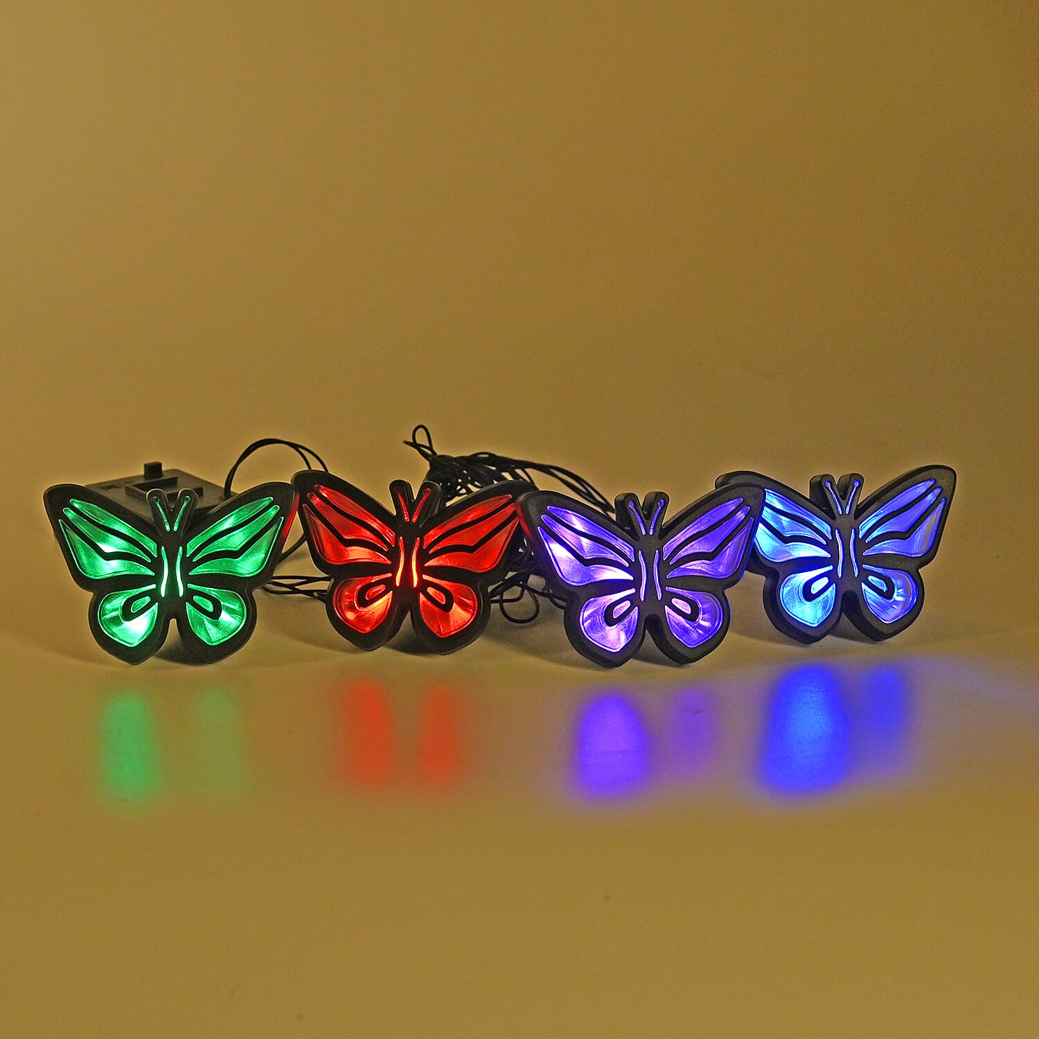 Set of 4 Waterproof Butterfly Print Solar Pathway Light - White