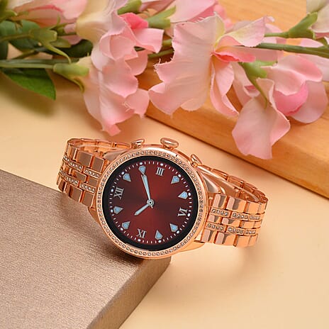 Rose Gold Dial Smartwatch with Daily Fit App - 4 Interchangeable Straps (iOS and Andriod Compatible)