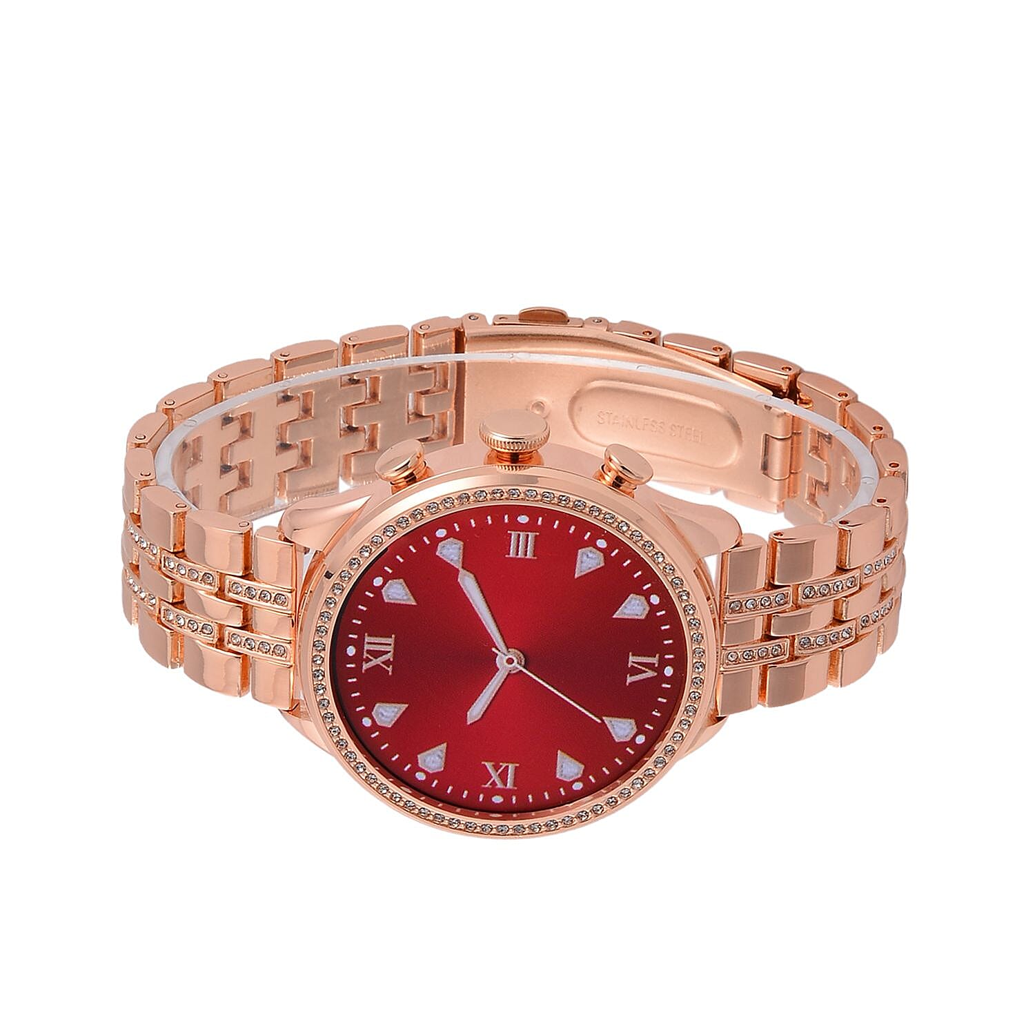 LIQUIDATION DEAL- Rose Gold Dial Crystal Studded Smartwatch with Daily Fit App & 4 Piece Different Spare Straps (Compatible with Android 5, Apple iOS 9 or Above)