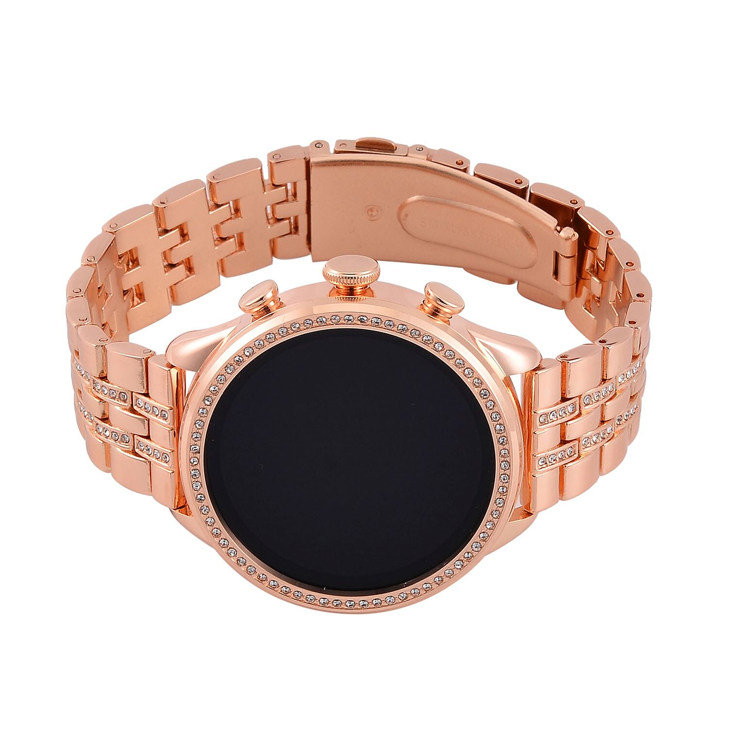 LIQUIDATION DEAL- Rose Gold Dial Crystal Studded Smartwatch with Daily Fit App & 4 Piece Different Spare Straps (Compatible with Android 5, Apple iOS 9 or Above)