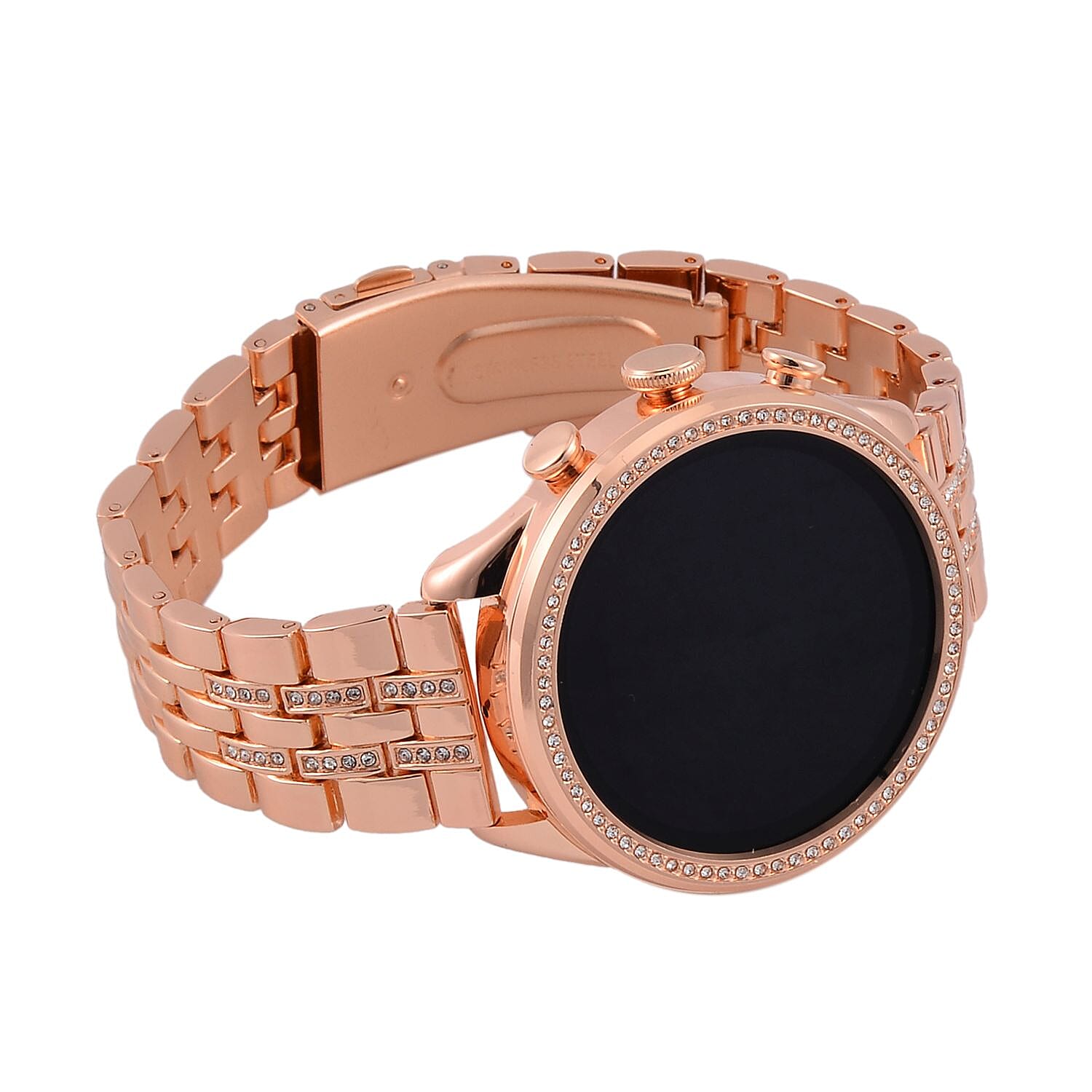 LIQUIDATION DEAL- Rose Gold Dial Crystal Studded Smartwatch with Daily Fit App & 4 Piece Different Spare Straps (Compatible with Android 5, Apple iOS 9 or Above)