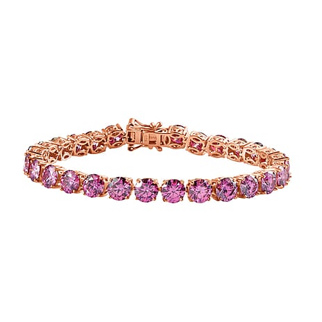 Pink Moissanite Tennis Bracelet (Size - 7) with GB Lock Box in 18K Vermeil Rose Gold Plated Sterling Silver 20.30 Ct, Silver Wt 11.20 Gms.