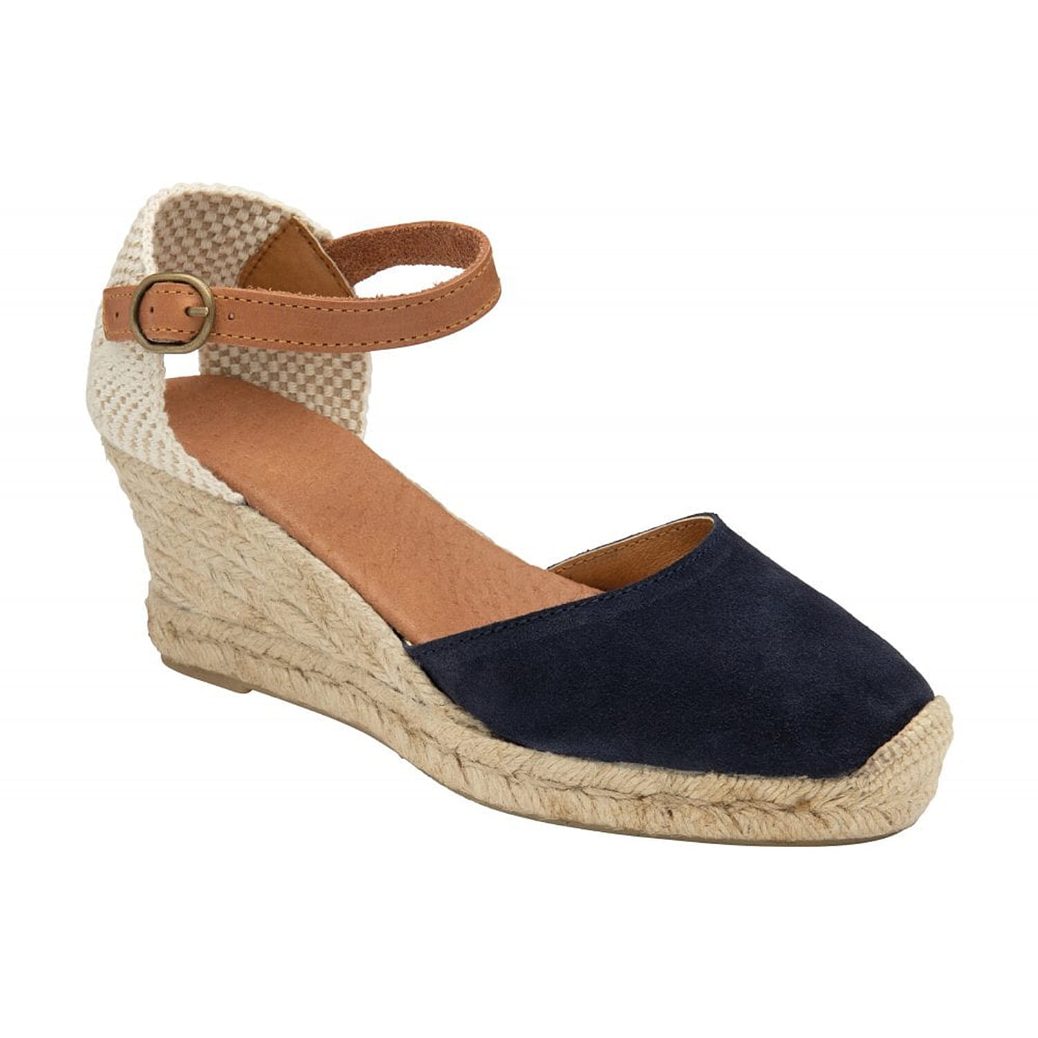 Lotus: Suede Antonella Espadrille Wedge Shoes - Navy