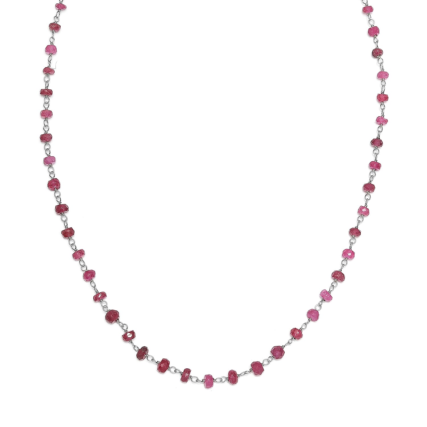 Ruby Necklace (Size - 20) in Rhodium Overlay Sterling Silver 22.00 Ct.