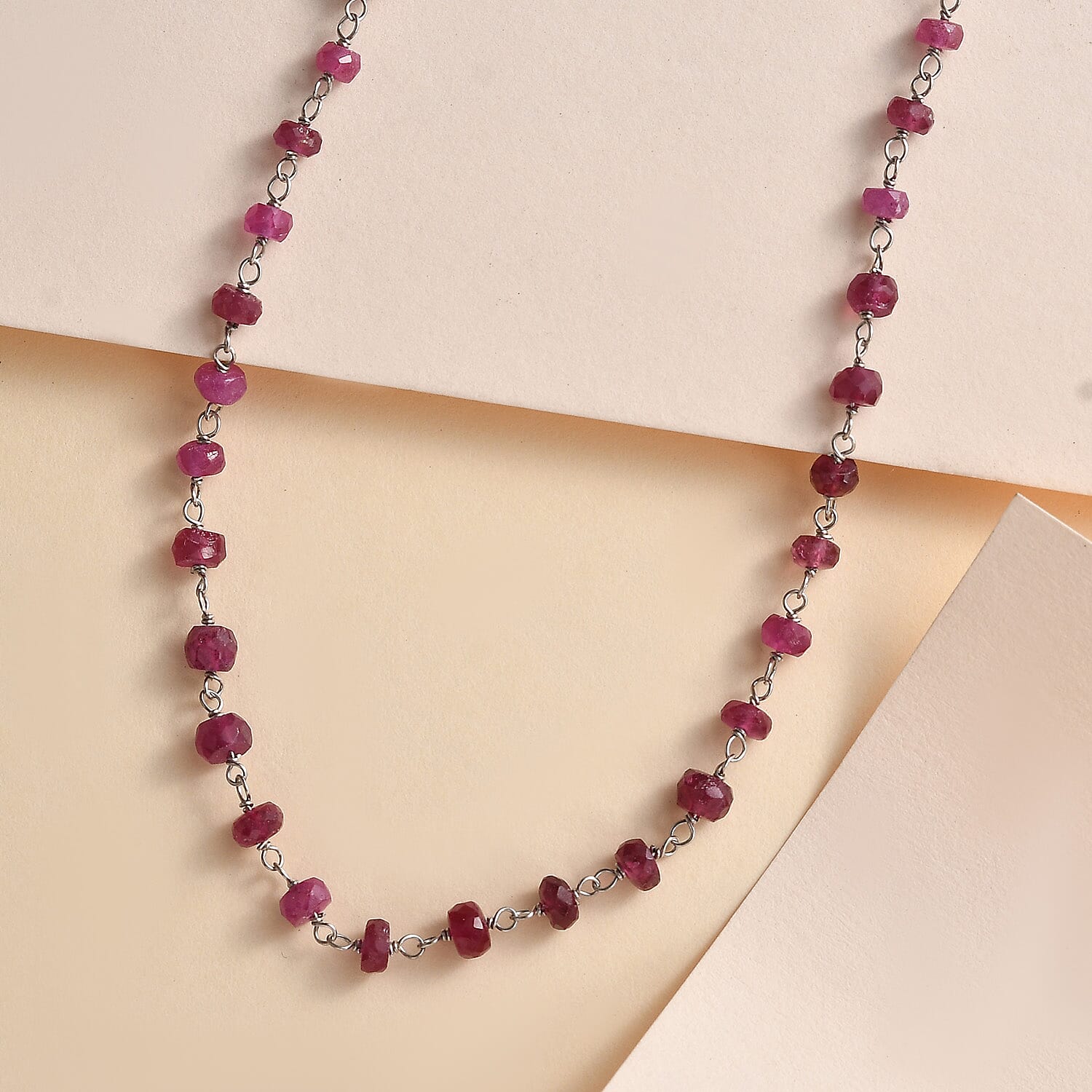 Ruby Necklace (Size - 20) in Rhodium Overlay Sterling Silver 22.00 Ct.