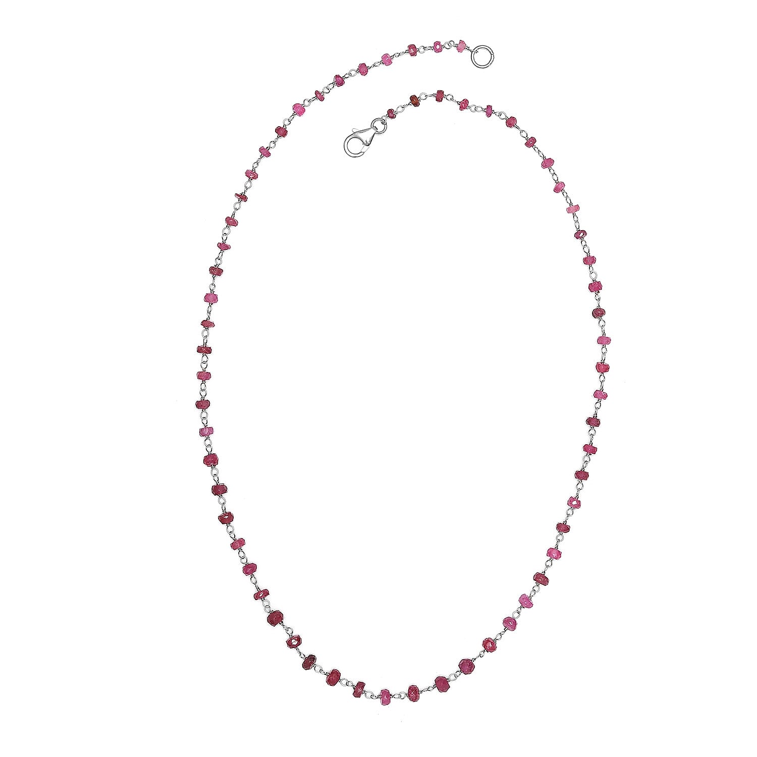 Ruby Necklace (Size - 20) in Rhodium Overlay Sterling Silver 22.00 Ct.