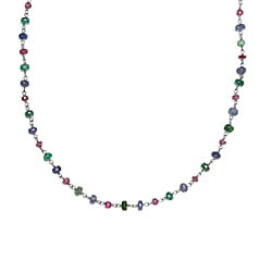 Fissure Filled Ruby Beads Necklace (Size - 18) in Rhodium Overlay Sterling Silver 22.00 ct 22.000 Ct.