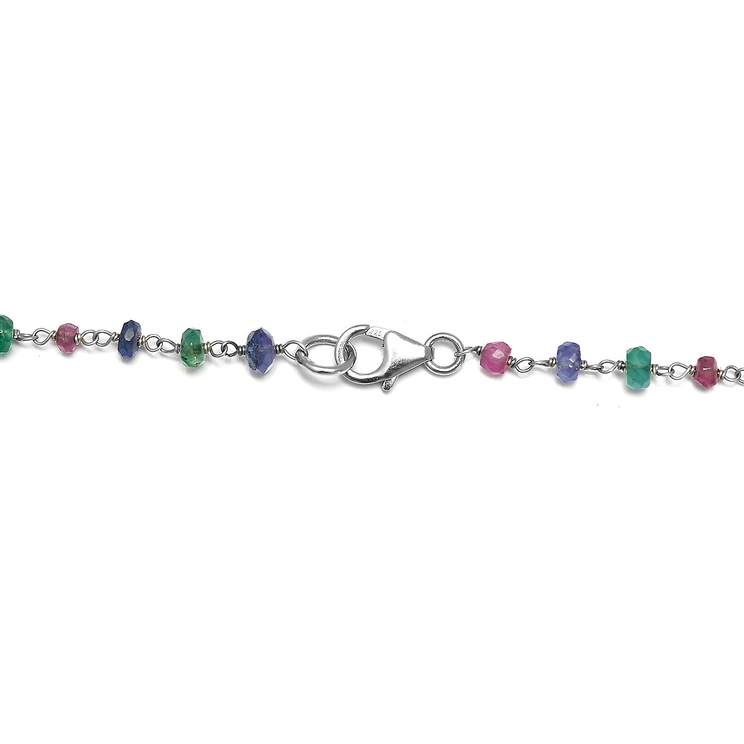 Ruby, Emerald & Tanzanite  Beads Necklace (Size - 20) in Rhodium Overlay Sterling Silver 25.00 Ct.