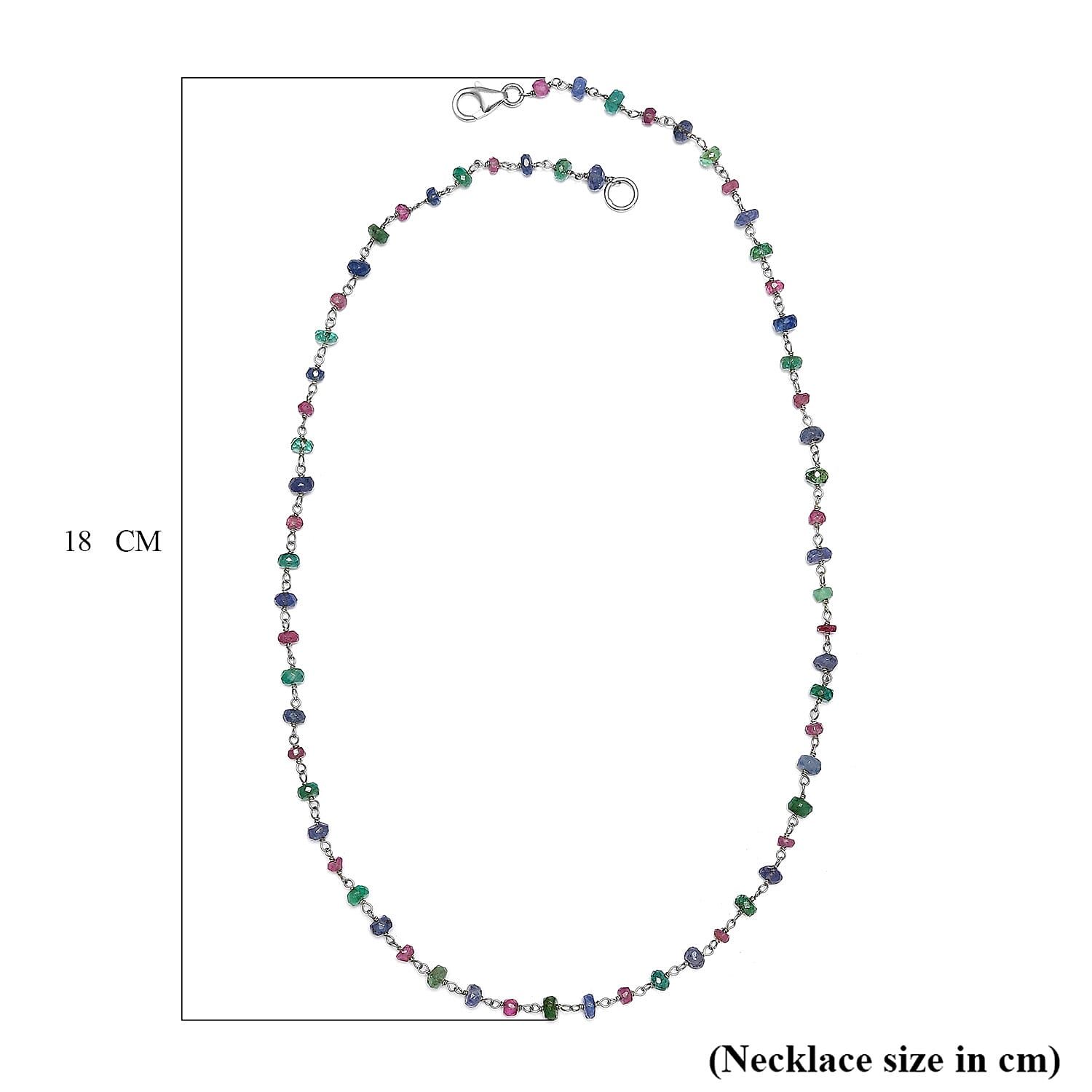 Ruby, Emerald & Tanzanite  Beads Necklace (Size - 20) in Rhodium Overlay Sterling Silver 25.00 Ct.