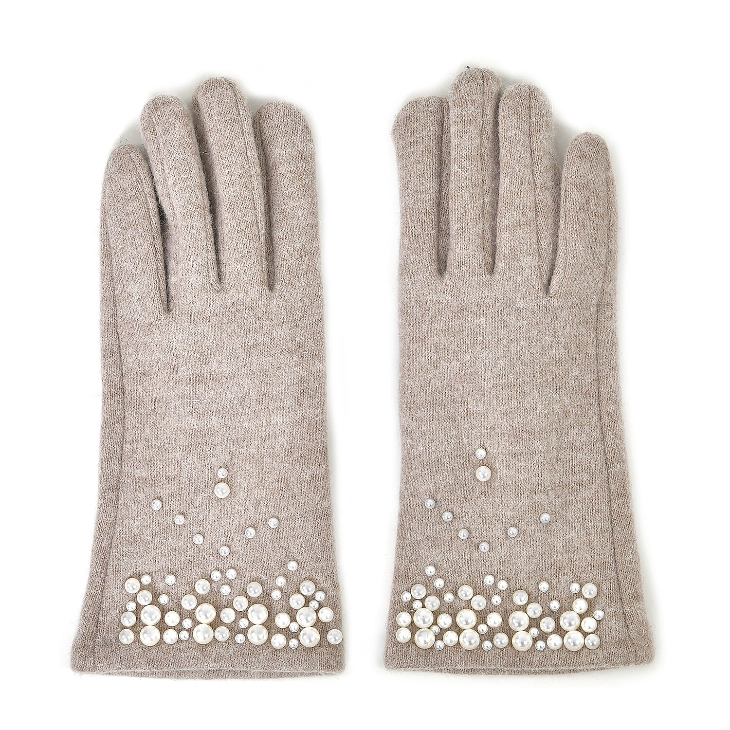 Winter Must Have Cashmere Touch Screen Beaded Gloves Beige 7733475 TJC