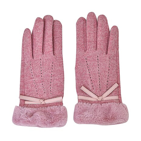 Luxurious 70% Cashmere Gloves with Faux Fur Trim - Pink