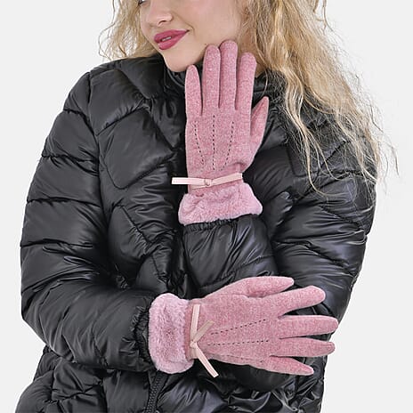 Luxurious 70% Cashmere Gloves with Faux Fur Trim - Pink