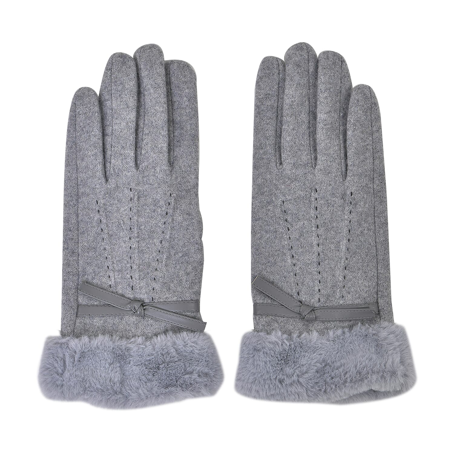 Luxurious 70% Cashmere Gloves with Faux Fur Trim - Grey