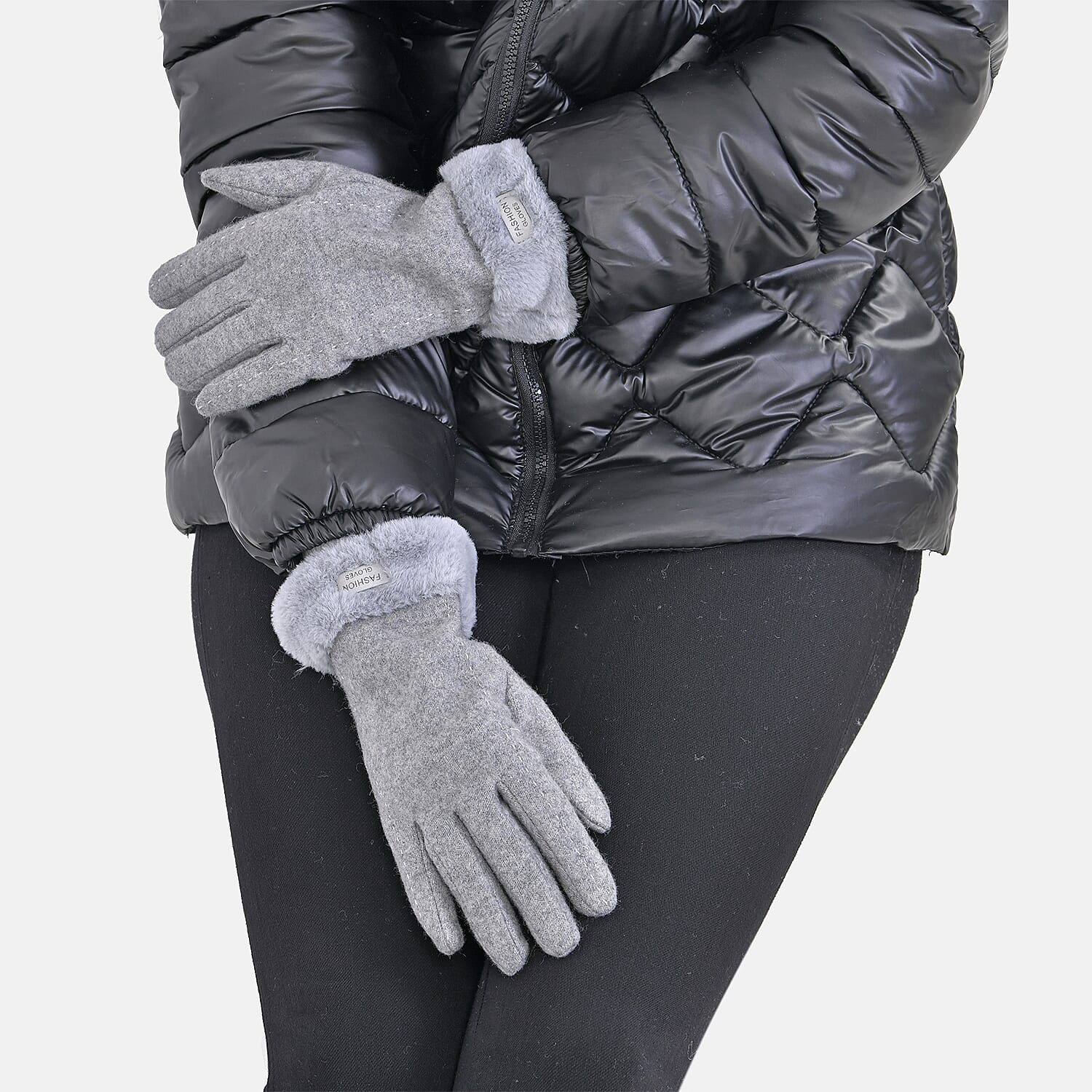 Luxurious 70% Cashmere Gloves with Faux Fur Trim - Grey