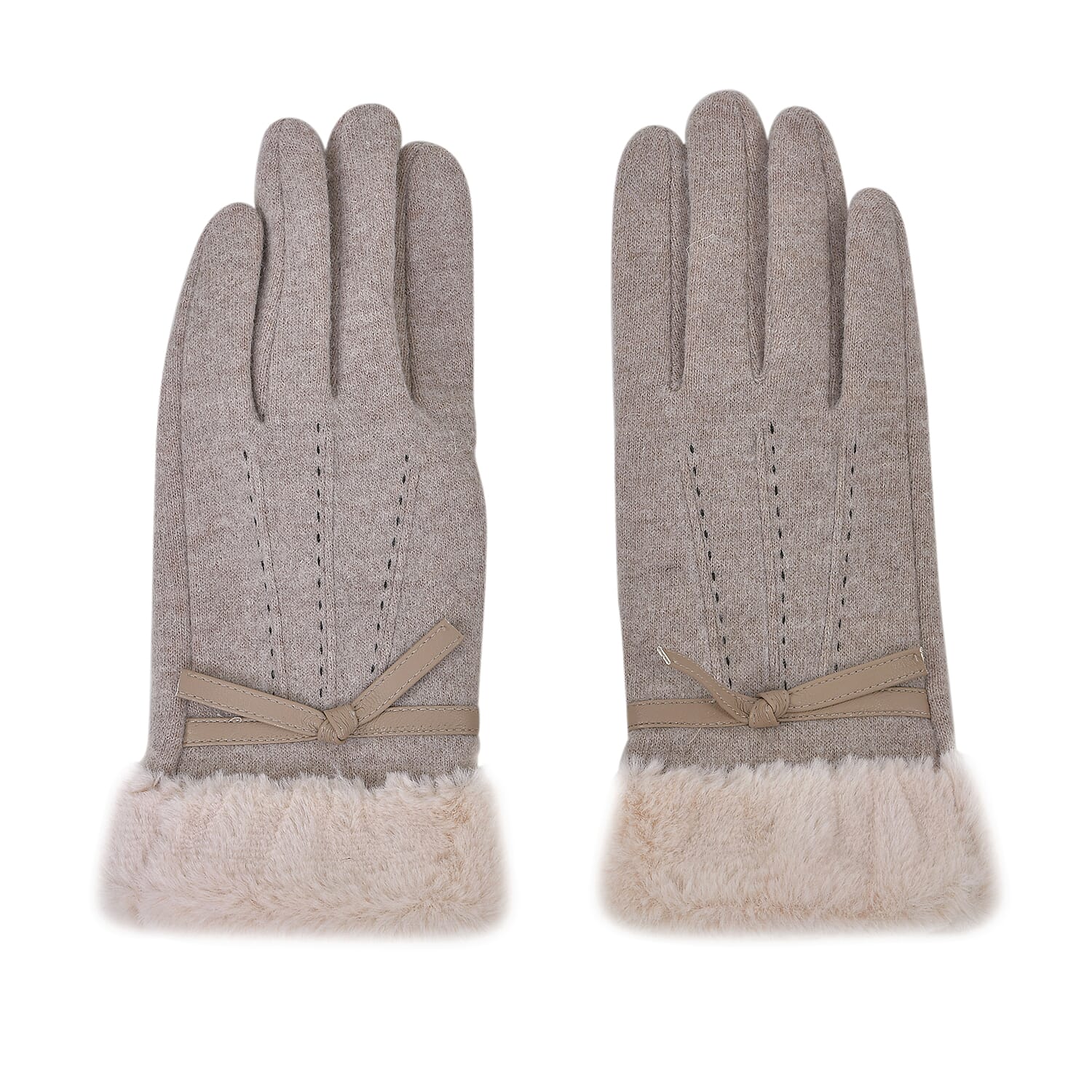 Luxurious 70% Cashmere Gloves with Faux Fur Trim- Khaki