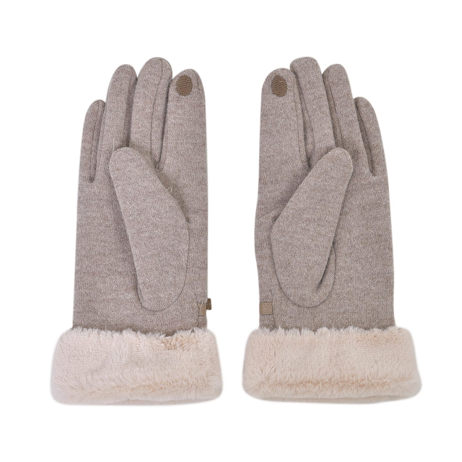 Luxurious 70% Cashmere Gloves with Faux Fur Trim- Khaki