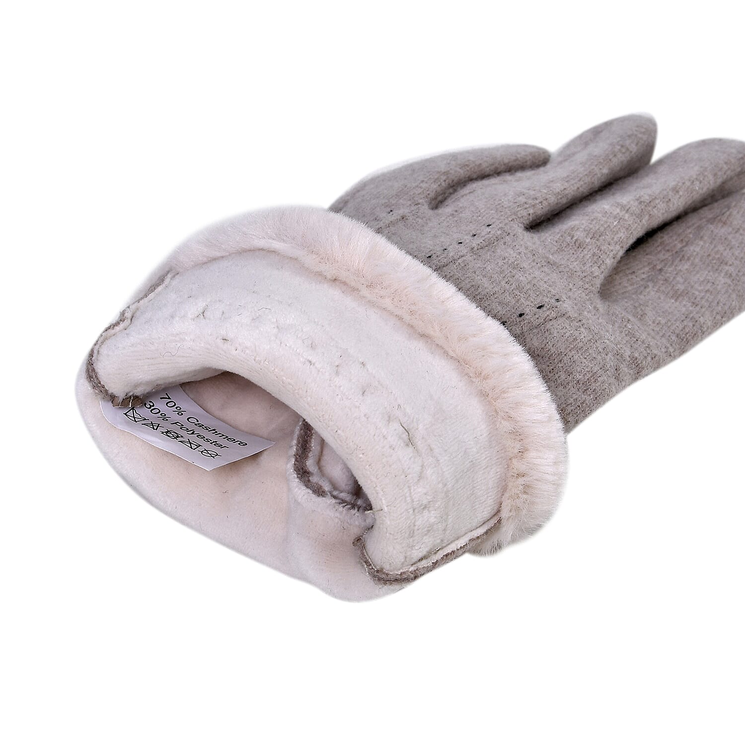 Luxurious 70% Cashmere Gloves with Faux Fur Trim- Khaki