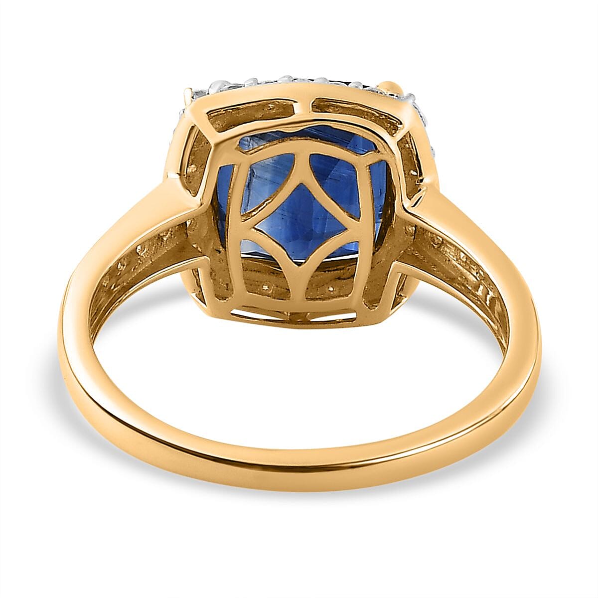 9K Yellow Gold AAA Neelratna Kyanite & Moissanite Halo Ring 4.68 Ct