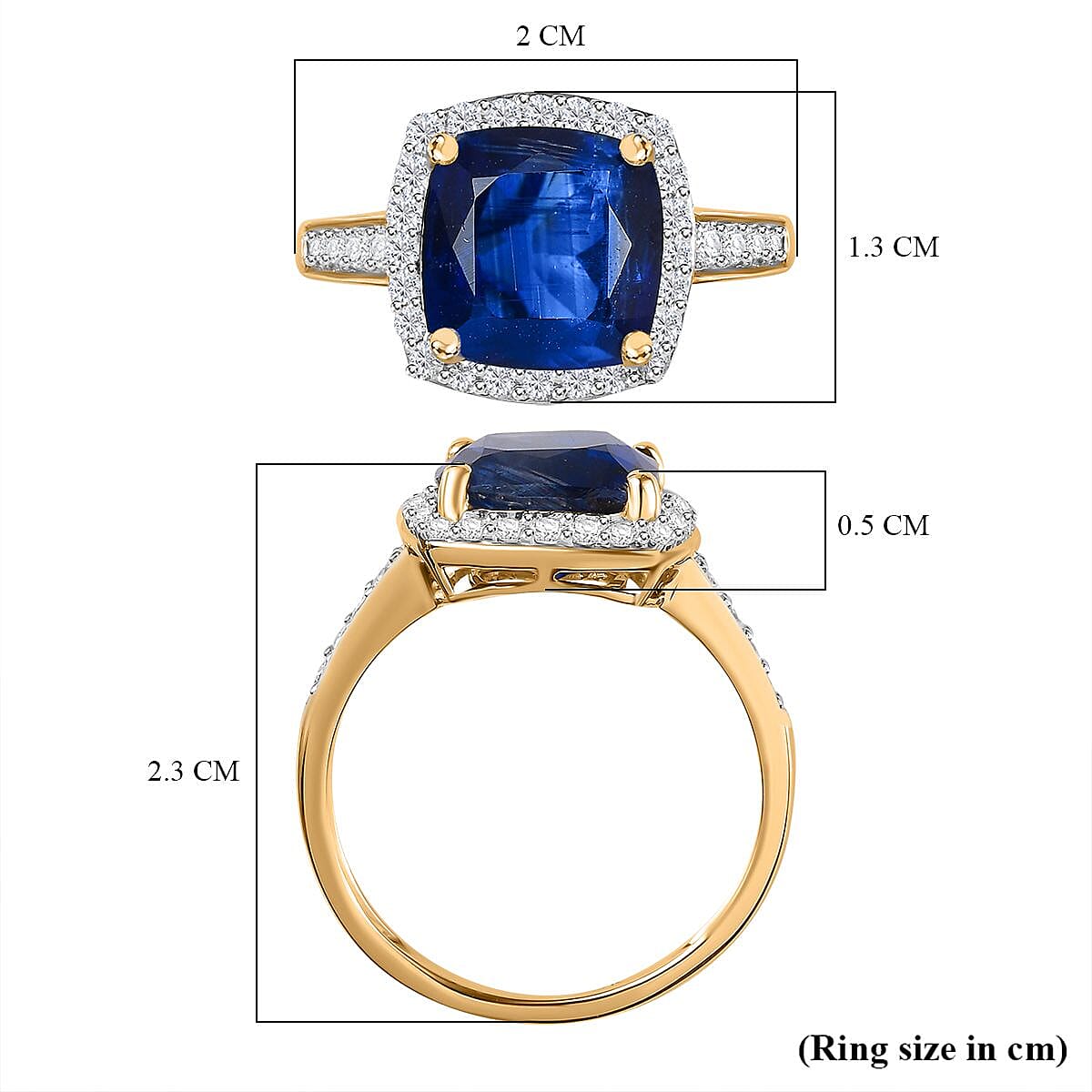 9K Yellow Gold AAA Neelratna Kyanite & Moissanite Halo Ring 4.68 Ct