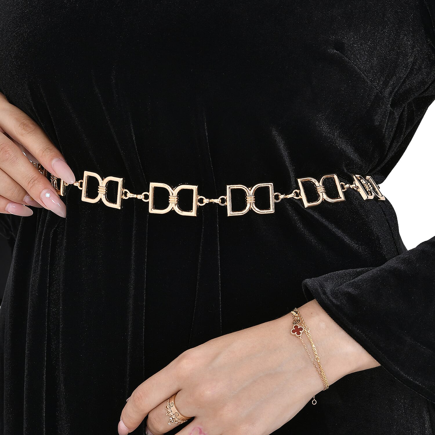 Women Stylish Chain-Link Belt (Free Size, 110 cm) - Golden