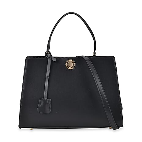 Genuine Leather Crossbody Bag with Handle Drop - Black