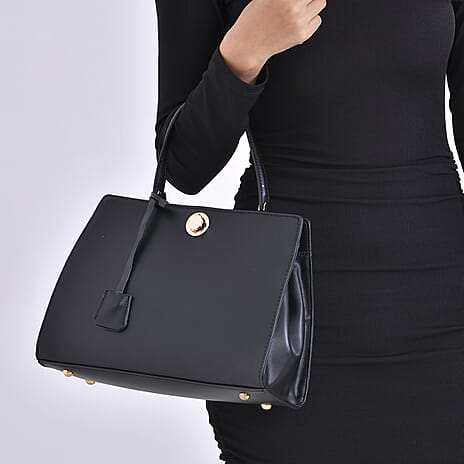 Genuine Leather Crossbody Bag with Handle Drop - Black