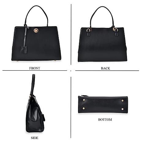 Genuine Leather Crossbody Bag with Handle Drop - Black