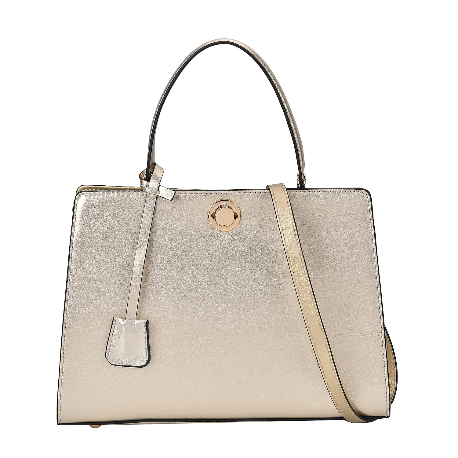 Genuine Leather Solid Crossbody Bag (Size 30x11x21 cm) - Gold & Black