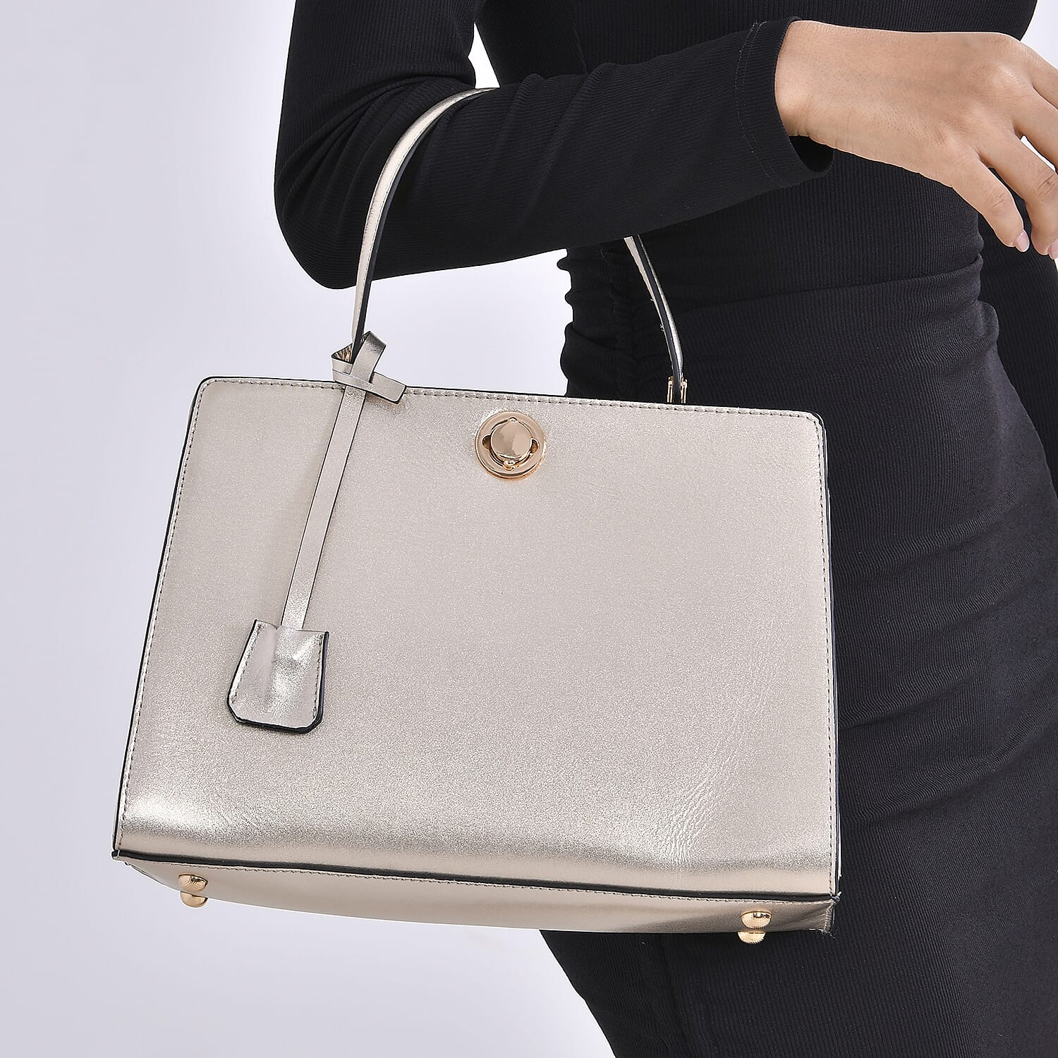 Genuine Leather Solid Crossbody Bag (Size 30x11x21 cm) - Gold & Black