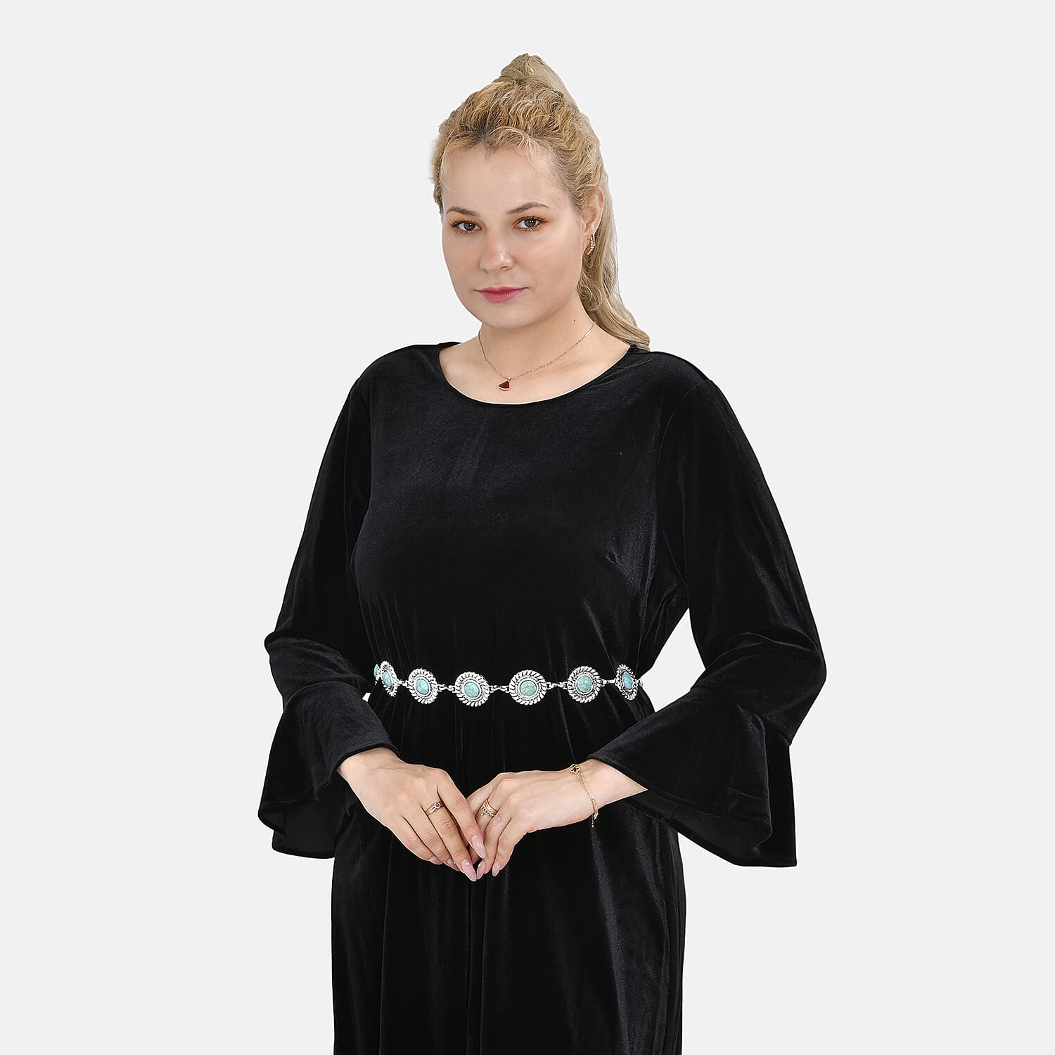 Women Concho Chain-Link Belt (Free Size, 110 cm) - Silver