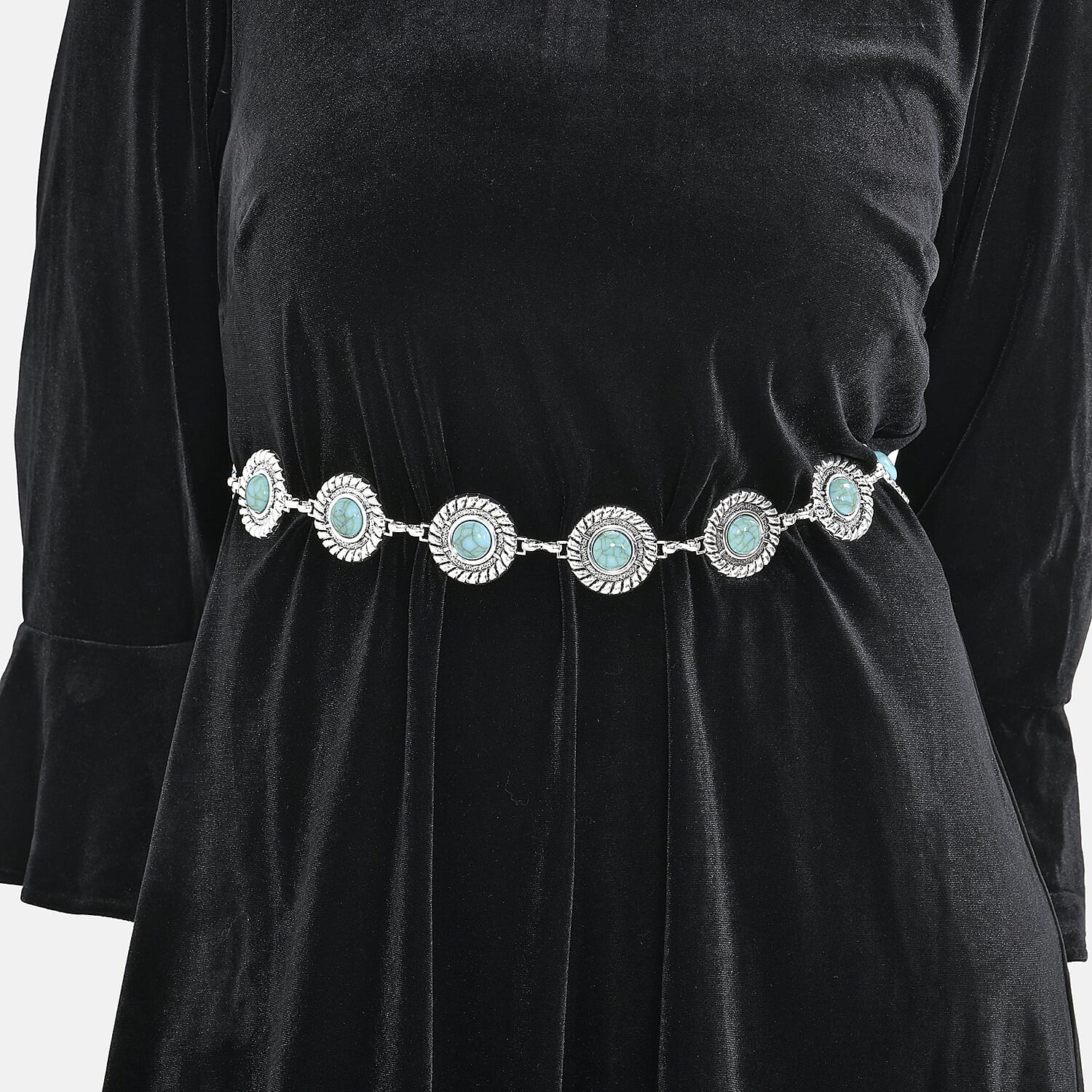 Women Concho Chain-Link Belt (Free Size, 110 cm) - Silver