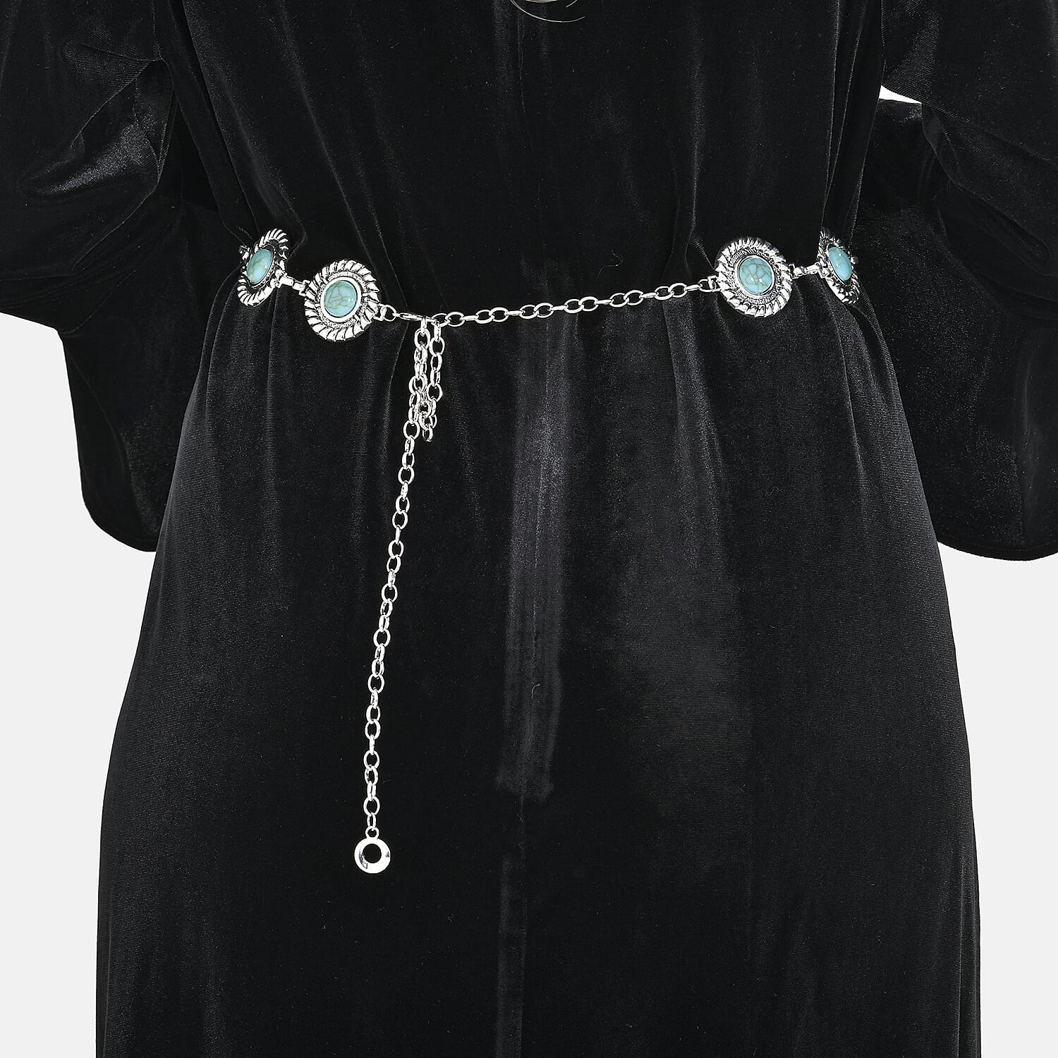 Women Concho Chain-Link Belt (Free Size, 110 cm) - Silver