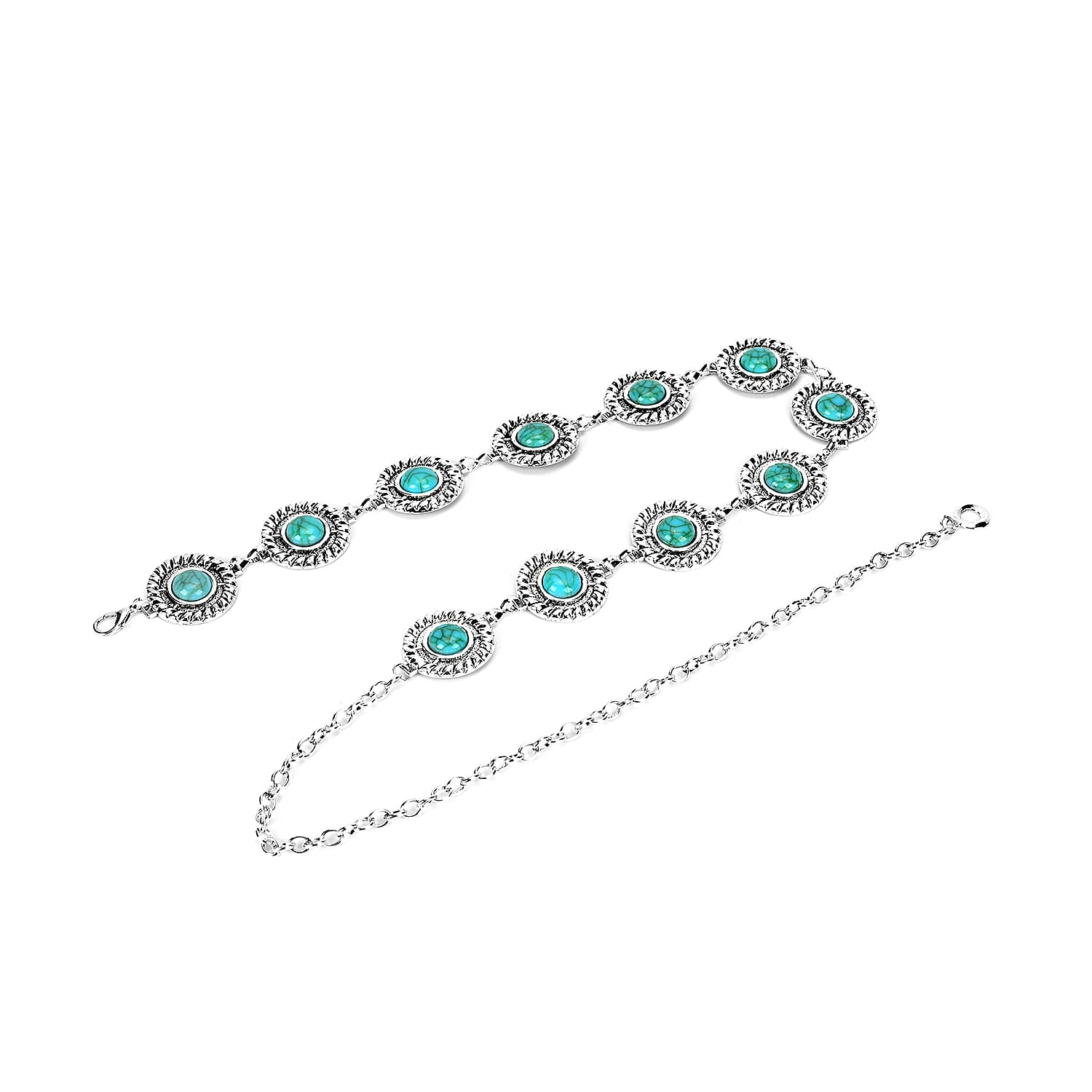 Women Concho Chain-Link Belt (Free Size, 110 cm) - Silver