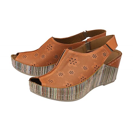 LOTUS Leather Deniz Wedge Shoes (Size 7) - Orange