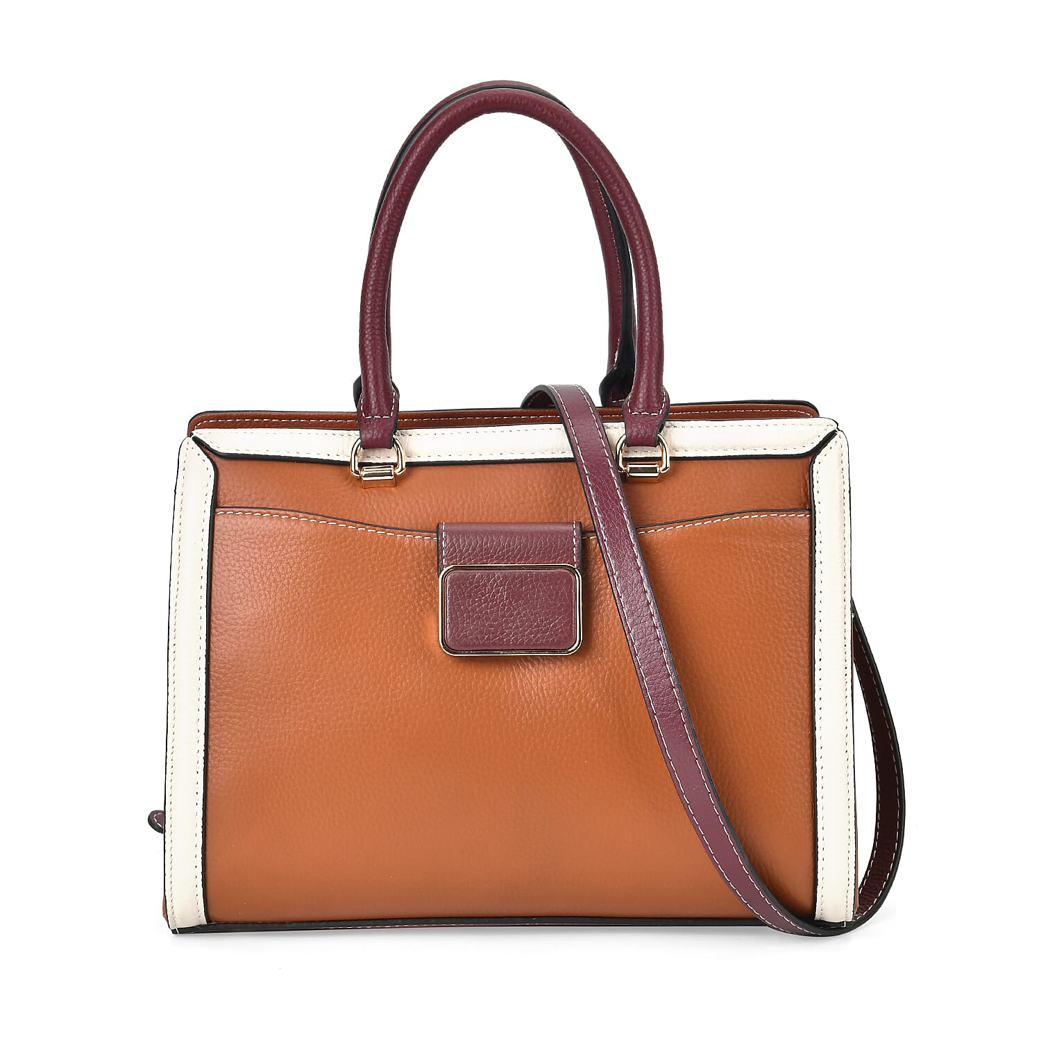 Designer Closeout - Genuine Leather Crossbody Bag With Handle Drop (Size28x13x21 Cm) - Brown