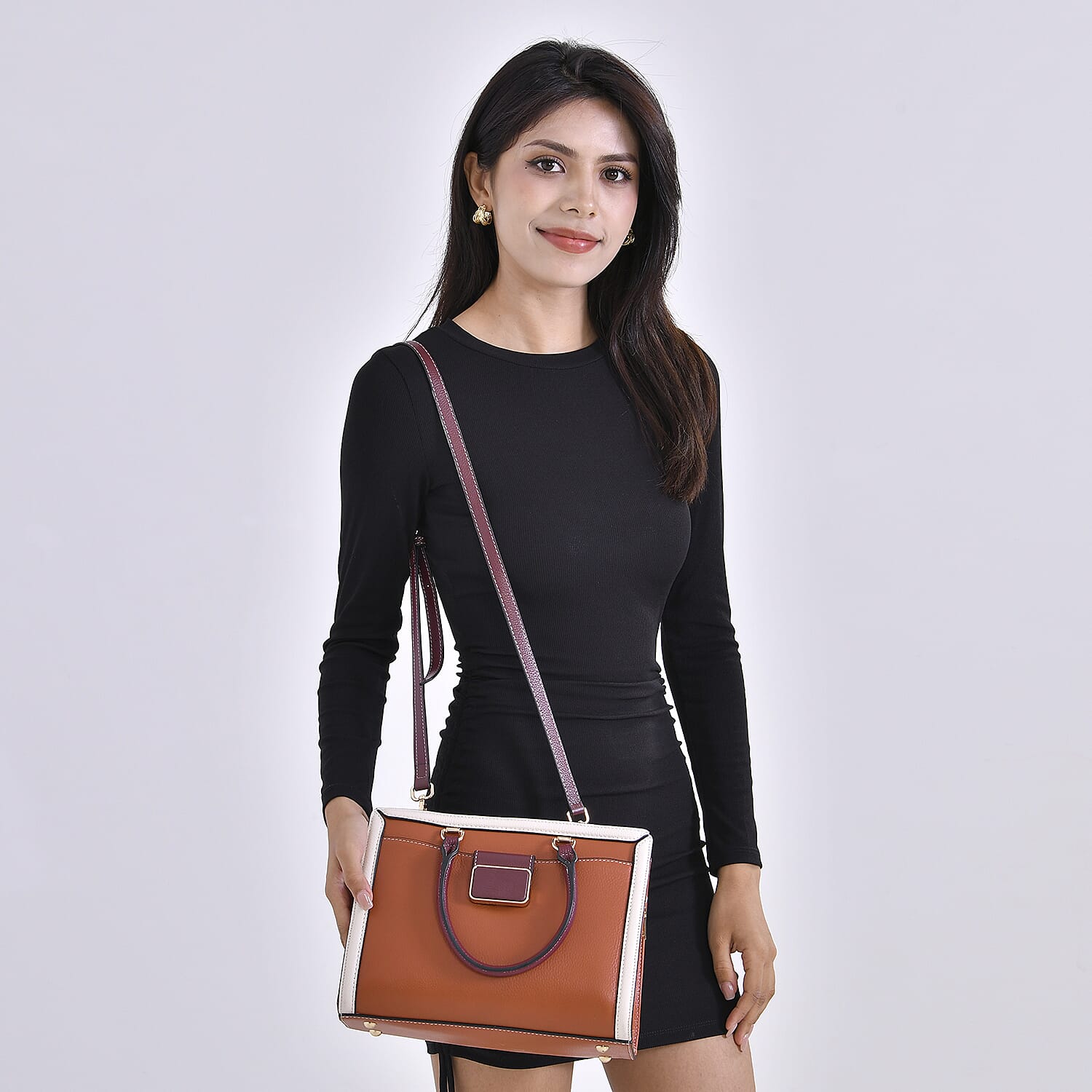 Designer Closeout - Genuine Leather Crossbody Bag With Handle Drop (Size28x13x21 Cm) - Brown
