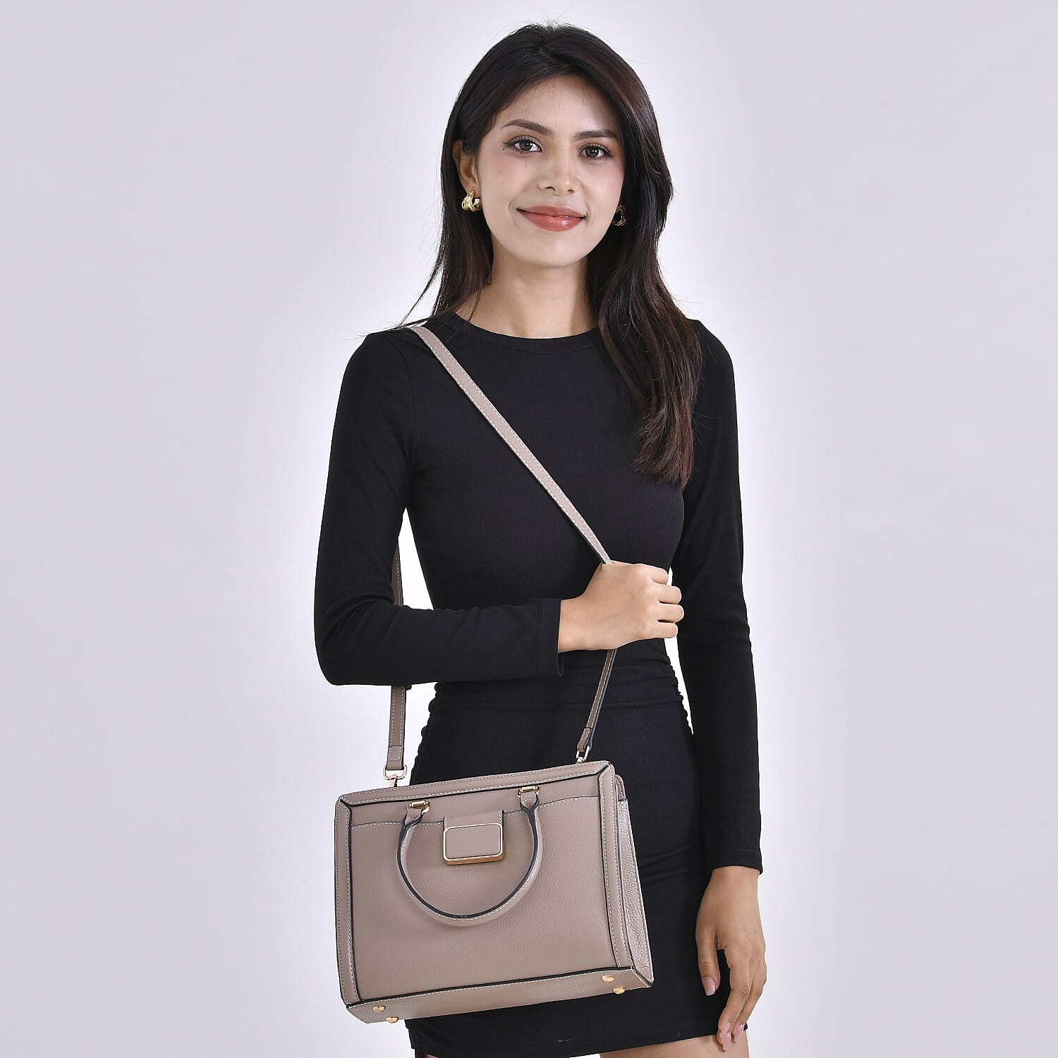 Designer Closeout - Genuine Leather Crossbody Bag With Handle Drop  (Size28x13x21 Cm) - Taupe