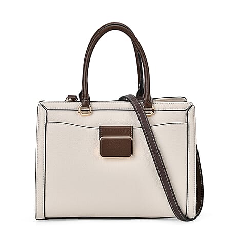 Designer Closeout - Genuine Leather Crossbody Bag With Handle Drop  (Size28x13x21 Cm) - Cream