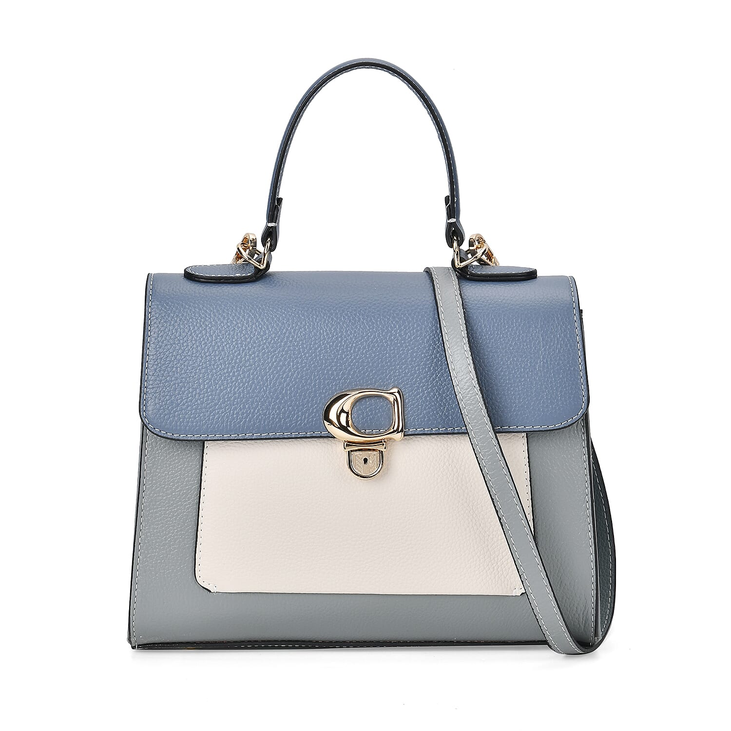 Designer Inspired - Genuine Leather Crossbody Bag with Handle Drop - Light Blue