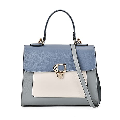 Designer Inspired - Genuine Leather Crossbody Bag with Handle Drop - Light Blue
