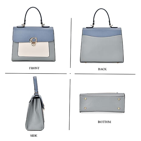 Designer Inspired - Genuine Leather Crossbody Bag with Handle Drop - Light Blue