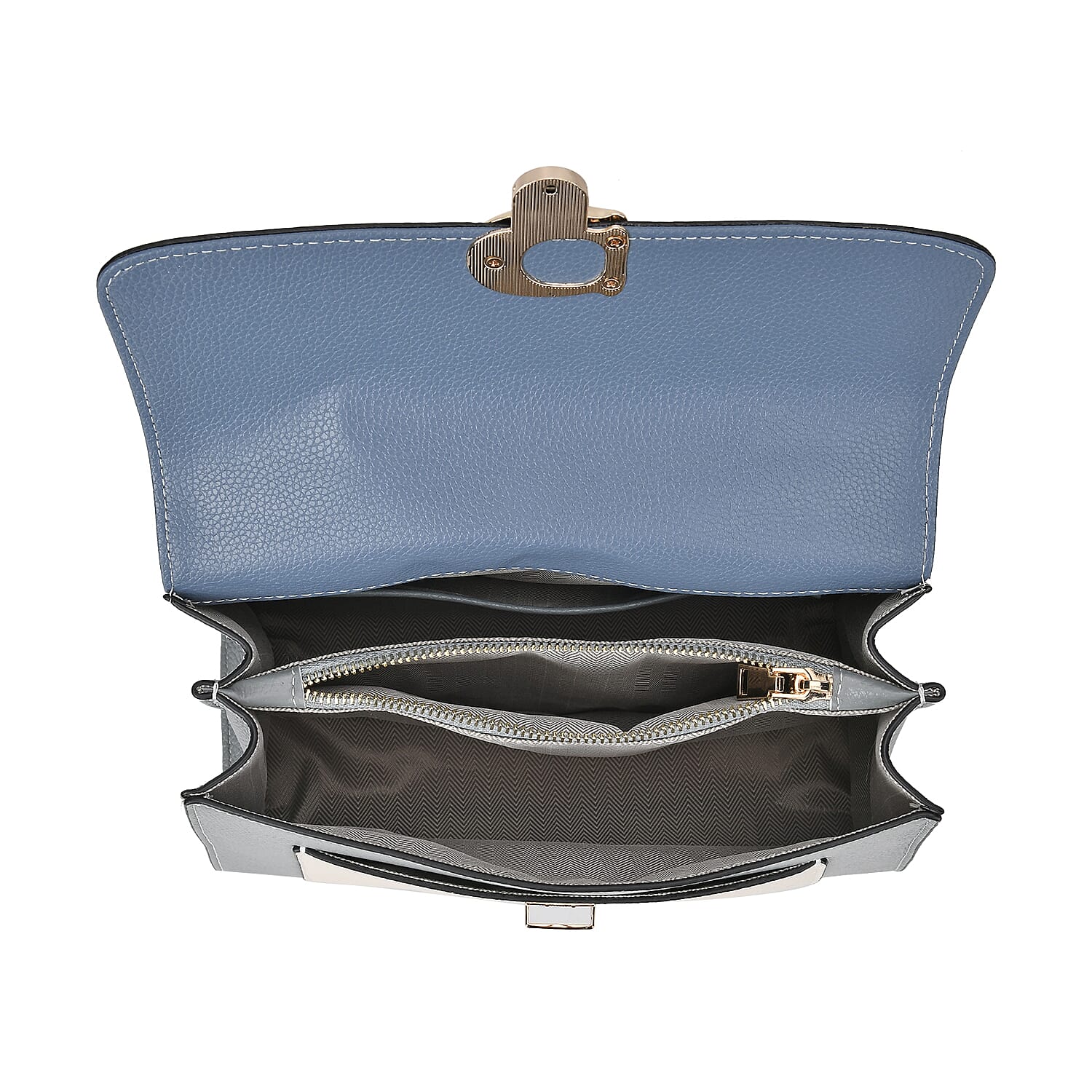 Genuine Leather Patterned Crossbody Bag (Size 27x11x22 cm) - Light Blue & White