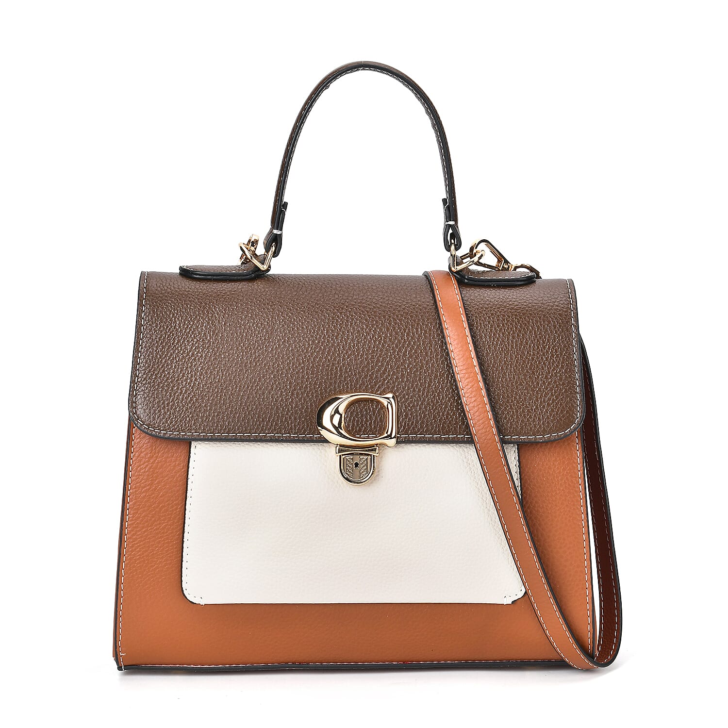 Designer Inspired - Genuine Leather Crossbody Bag with Handle Drop - Tan