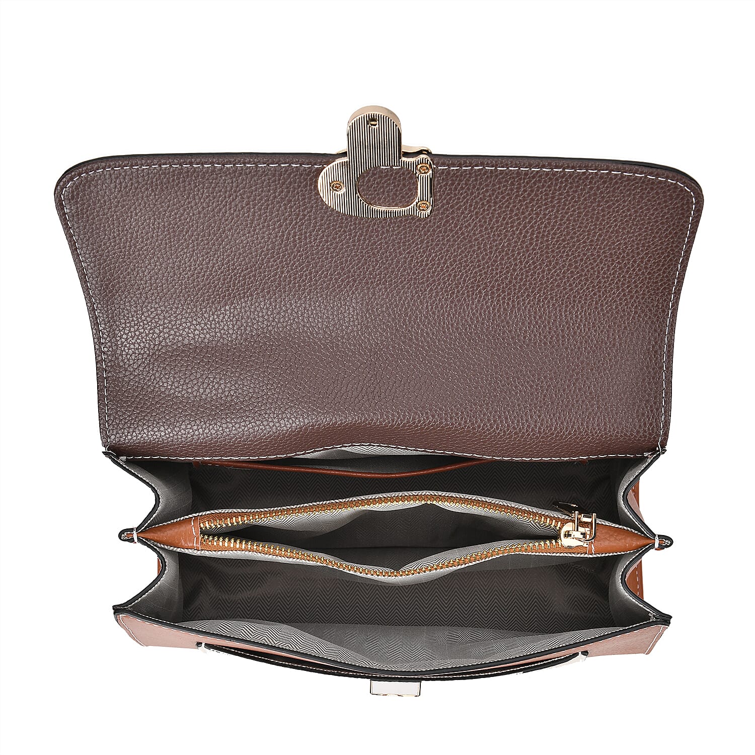 Genuine Leather Patterned Crossbody Bag (Size 27x11x22 cm) - Tan & White