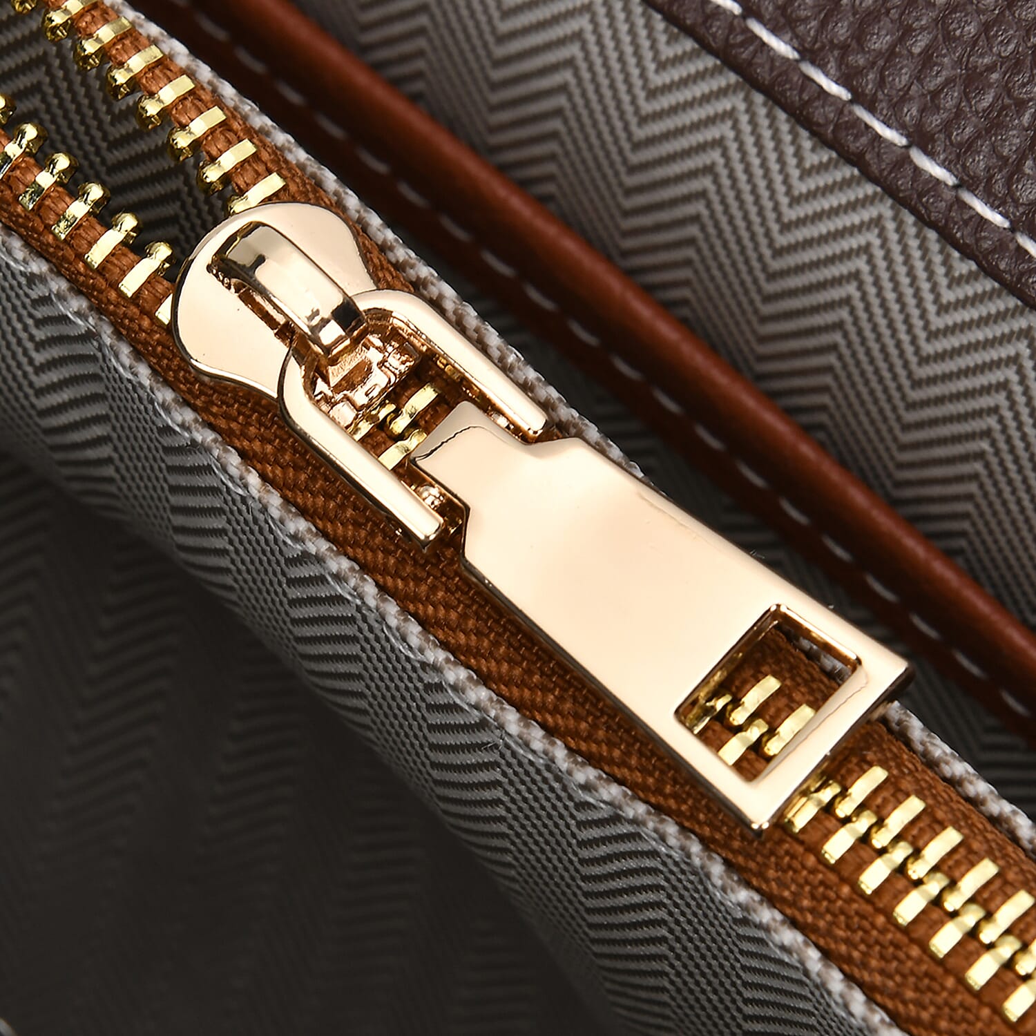 Genuine Leather Patterned Crossbody Bag (Size 27x11x22 cm) - Tan & White