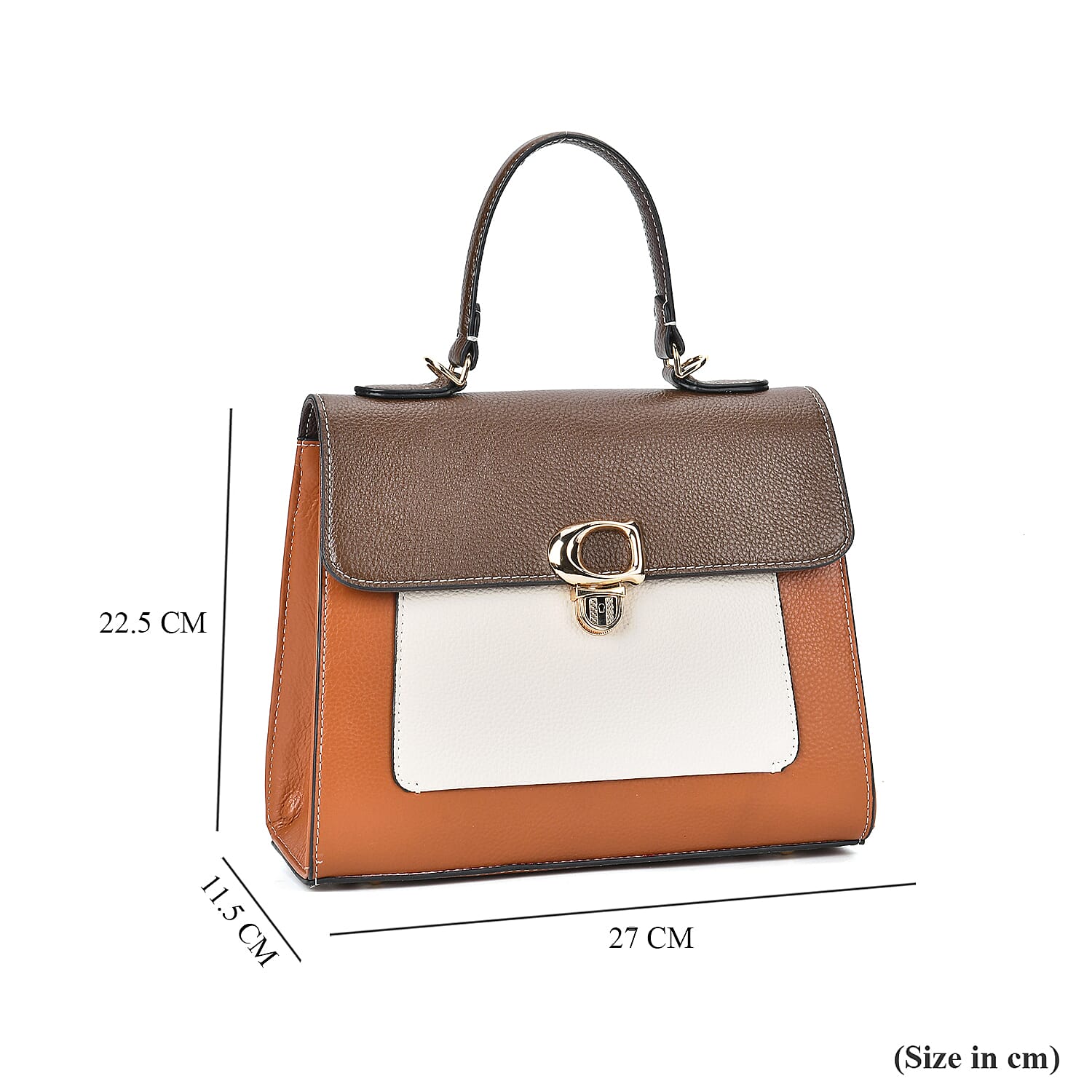 Genuine Leather Patterned Crossbody Bag (Size 27x11x22 cm) - Tan & White